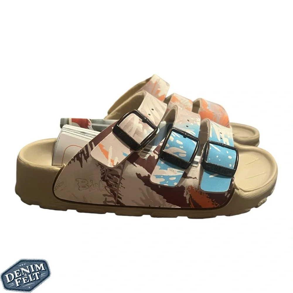 Birkenstock/ Birkis Kids/Boys Tan/Blue Sansibar Slides/Skip On Sandals | NEW/NWT